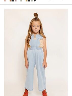 Light Denim Girls' Denim Mouse Overalls